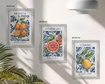 Carteles de moda de cítricos al estilo italiano tríptico enmarcado