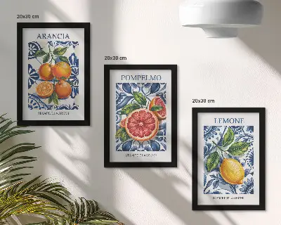 Carteles de moda de cítricos al estilo italiano tríptico enmarcado
