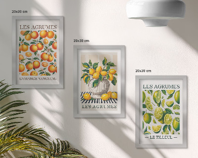 Tríptico enmarcado Frutas cítricas en diversas versiones coloridas y frescas.
