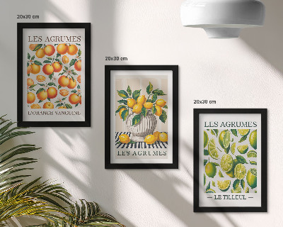 Tríptico enmarcado Frutas cítricas en diversas versiones coloridas y frescas.