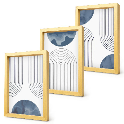 Tríptico enmarcado Diseños abstractos en tonos azules y blancos.