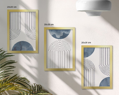 Tríptico enmarcado Diseños abstractos en tonos azules y blancos.