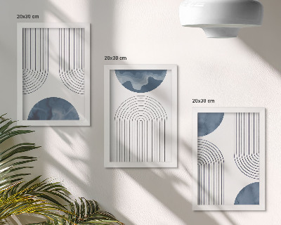 Tríptico enmarcado Diseños abstractos en tonos azules y blancos.