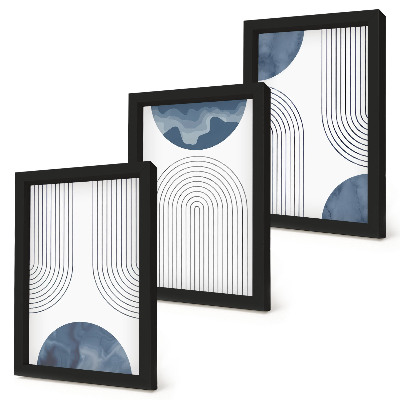 Tríptico enmarcado Diseños abstractos en tonos azules y blancos.