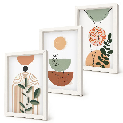 Juego de 3 cuadros decorativos Formas abstractas con coloridos motivos vegetales.