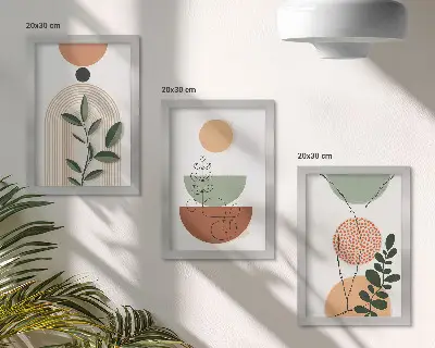 Juego de 3 cuadros decorativos con motivos de formas abstractas y vegetales coloridos