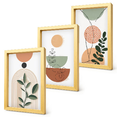 Juego de 3 cuadros decorativos Formas abstractas con coloridos motivos vegetales.