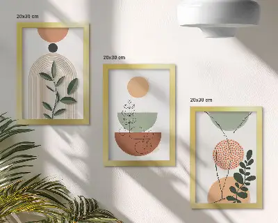 Juego de 3 cuadros decorativos con motivos de formas abstractas y vegetales coloridos