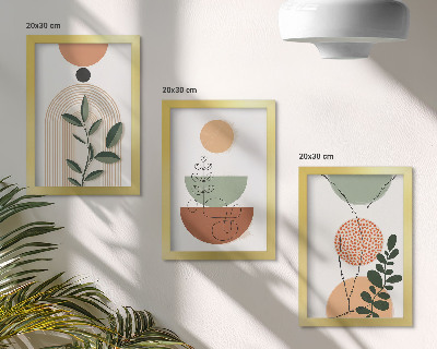 Juego de 3 cuadros decorativos Formas abstractas con coloridos motivos vegetales.