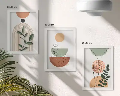 Juego de 3 cuadros decorativos con motivos de formas abstractas y vegetales coloridos
