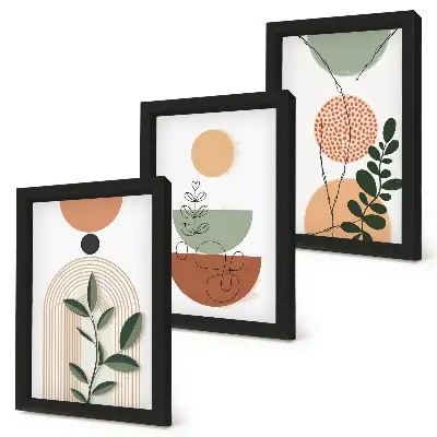 Juego de 3 cuadros decorativos con motivos de formas abstractas y vegetales coloridos