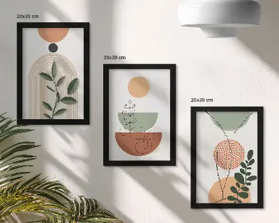Juego de 3 cuadros decorativos con motivos de formas abstractas y vegetales coloridos