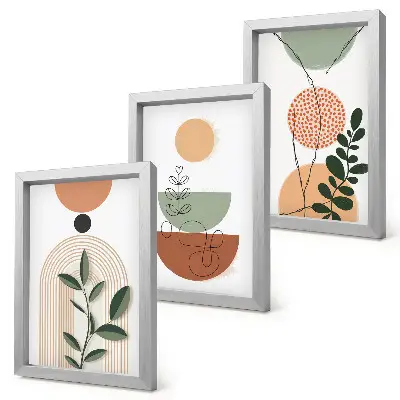 Juego de 3 cuadros decorativos con motivos de formas abstractas y vegetales coloridos