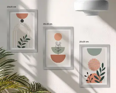 Tríptico enmarcado con motivos vegetales en formas y colores modernos