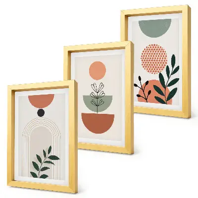 Tríptico enmarcado con motivos vegetales en formas y colores modernos
