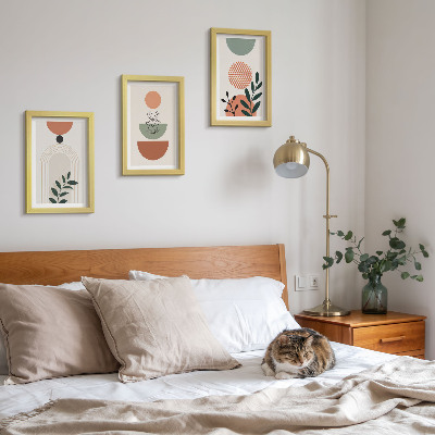 Tríptico enmarcado Motivos vegetales en formas y colores modernos.