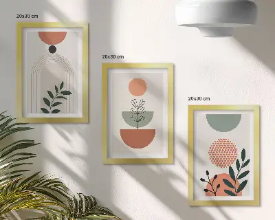 Tríptico enmarcado con motivos vegetales en formas y colores modernos