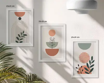 Tríptico enmarcado con motivos vegetales en formas y colores modernos