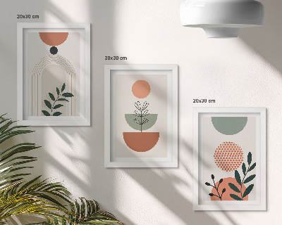 Tríptico enmarcado Motivos vegetales en formas y colores modernos.
