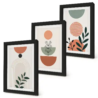 Tríptico enmarcado con motivos vegetales en formas y colores modernos