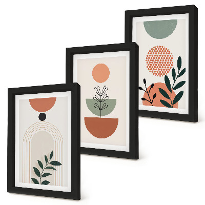 Tríptico enmarcado Motivos vegetales en formas y colores modernos.