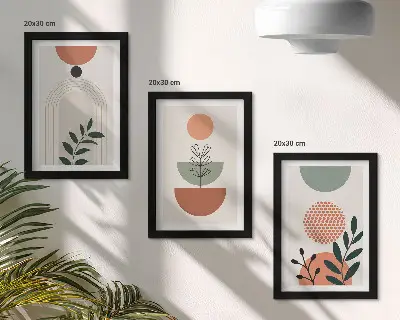 Tríptico enmarcado con motivos vegetales en formas y colores modernos