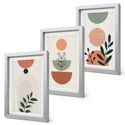 Tríptico enmarcado con motivos vegetales en formas y colores modernos