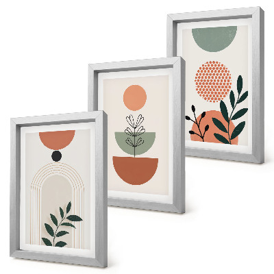 Tríptico enmarcado Motivos vegetales en formas y colores modernos.