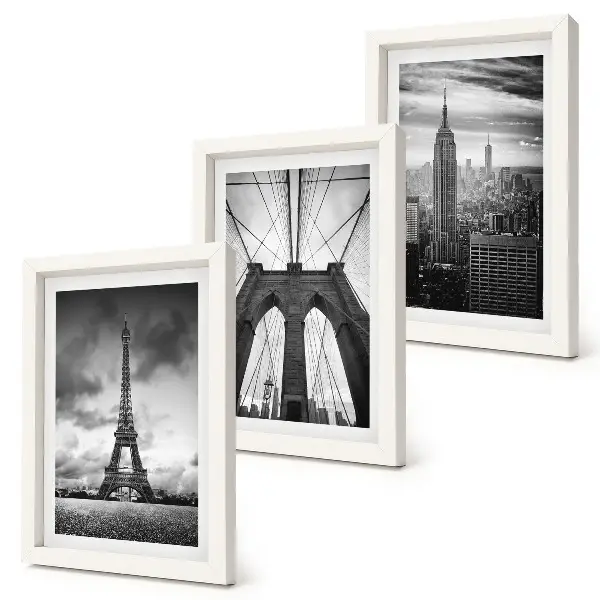 Juego de 3 cuadros decorativos de torres y puentes en tonos monocromáticos