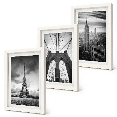 Juego de 3 cuadros decorativos de torres y puentes en tonos monocromáticos