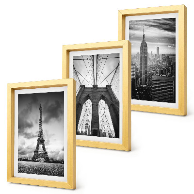 Juego de 3 cuadros decorativos Torres y puentes en tonos monocromáticos.
