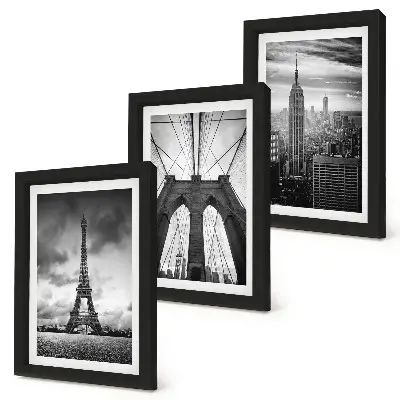 Juego de 3 cuadros decorativos de torres y puentes en tonos monocromáticos