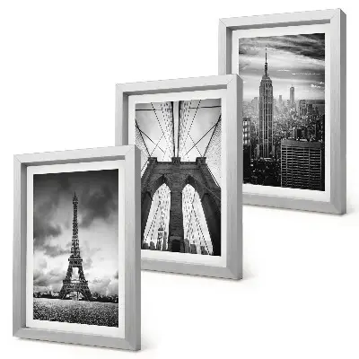 Juego de 3 cuadros decorativos de torres y puentes en tonos monocromáticos
