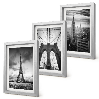 Juego de 3 cuadros decorativos Torres y puentes en tonos monocromáticos.