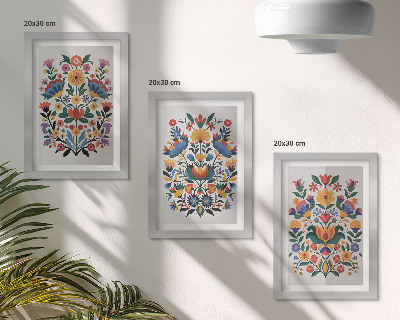 Tríptico enmarcado Estampados florales en colores intensos sobre un fondo blanco