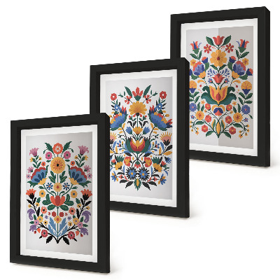 Tríptico enmarcado Estampados florales en colores intensos sobre un fondo blanco