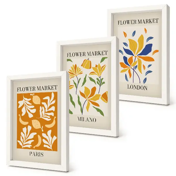 Tríptico enmarcado de carteles florales de París, Milán y Londres