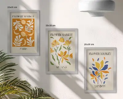 Tríptico enmarcado de carteles florales de París, Milán y Londres