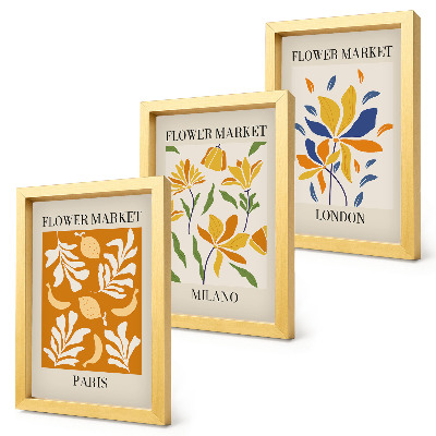 Tríptico enmarcado Carteles florales París Milán Londres