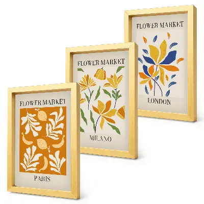 Tríptico enmarcado de carteles florales de París, Milán y Londres