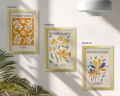 Tríptico enmarcado de carteles florales de París, Milán y Londres