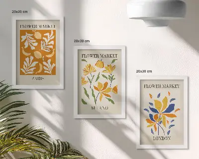 Tríptico enmarcado de carteles florales de París, Milán y Londres