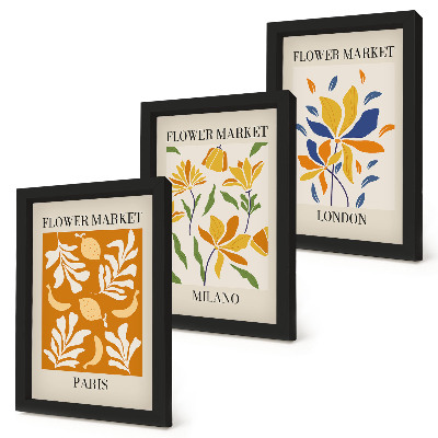 Tríptico enmarcado Carteles florales París Milán Londres