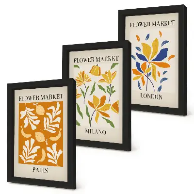Tríptico enmarcado de carteles florales de París, Milán y Londres