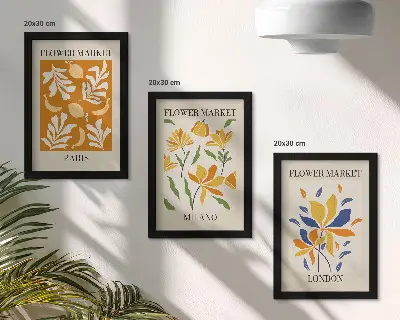 Tríptico enmarcado de carteles florales de París, Milán y Londres