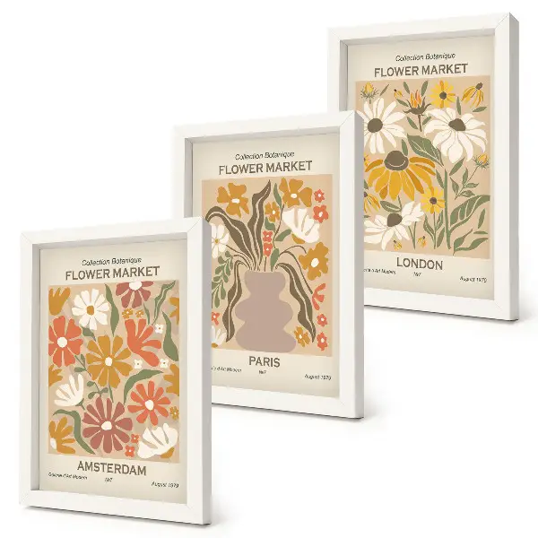 Juego de 3 cuadros decorativos con estampados florales de Ámsterdam, París y Londres