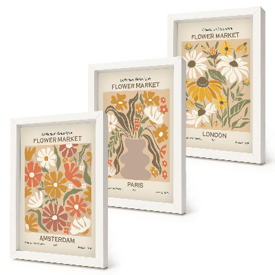 Juego de 3 cuadros decorativos Estampados florales de Ámsterdam, París y Londres.