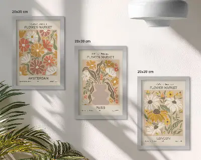 Juego de 3 cuadros decorativos con estampados florales de Ámsterdam, París y Londres