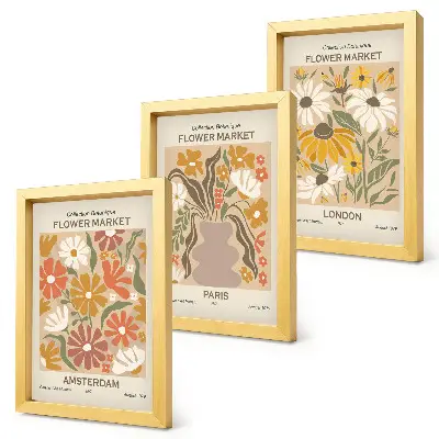 Juego de 3 cuadros decorativos con estampados florales de Ámsterdam, París y Londres