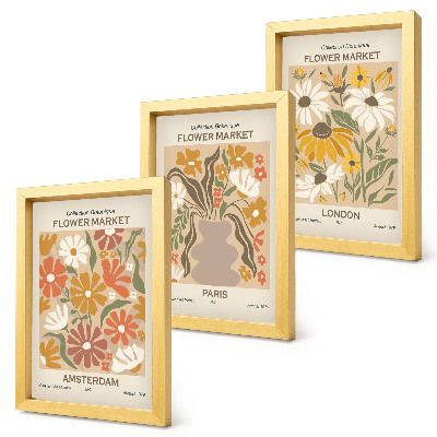 Juego de 3 cuadros decorativos Estampados florales de Ámsterdam, París y Londres.